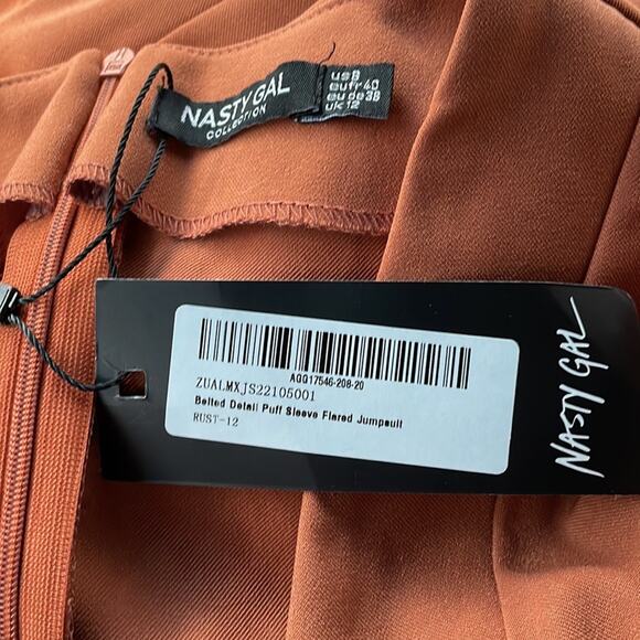 NastyGal Belted Detail Puff Sleeve Flared Jumpsuit - Picture 2 of 10